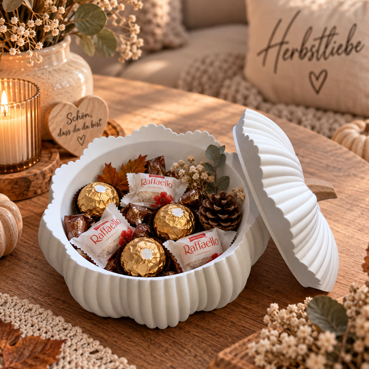 🎃 Kürbiszauber – Deko-Schale mit Deckel | Herbstdeko
