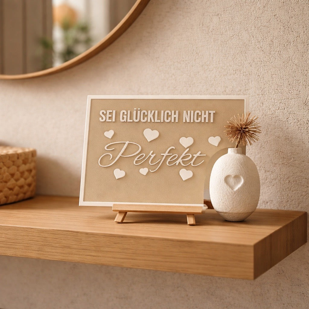 💛 3D Deko-Karte „Sei glücklich, nicht perfekt“
