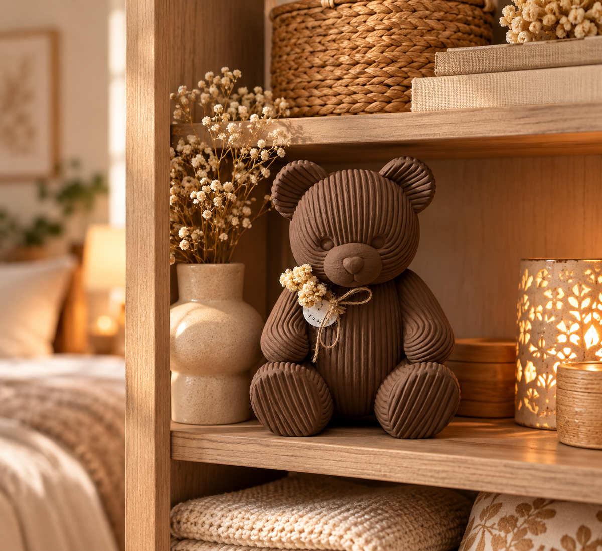 🧸 MILO – Japandi Deko-Teddybär | Liebevolle Design-Deko im 3D-Druck