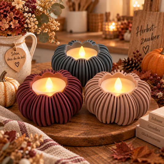 🎃 Japandi Kürbislicht – LED-Teelichthalter | Moderne Herbstdeko