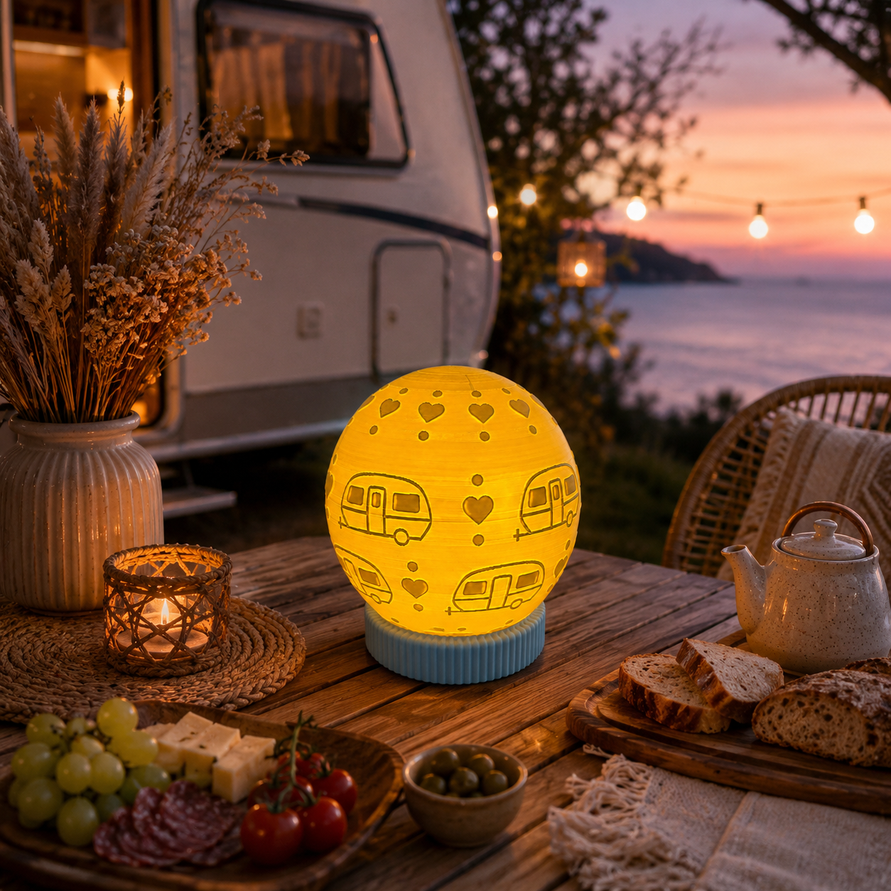 🏕️ Vintage Camper Kugelwindlicht mit Sockel – gemütliches Urlaubsfeeling für Zuhause & unterwegs 🤍