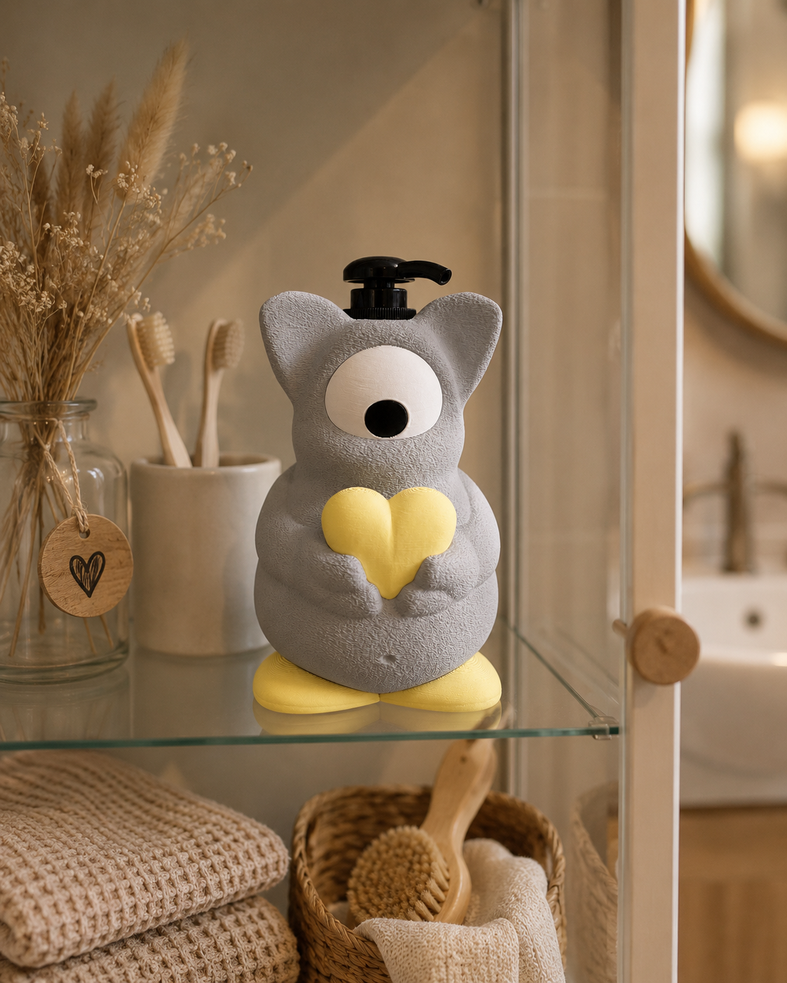 💕 MONSTELLA – das kleine Herzmonster  Zauberhafter Spender mit Wunschname | Mutmachmonster 3D-Druck Spender | Kinderbad, Bad & Küche