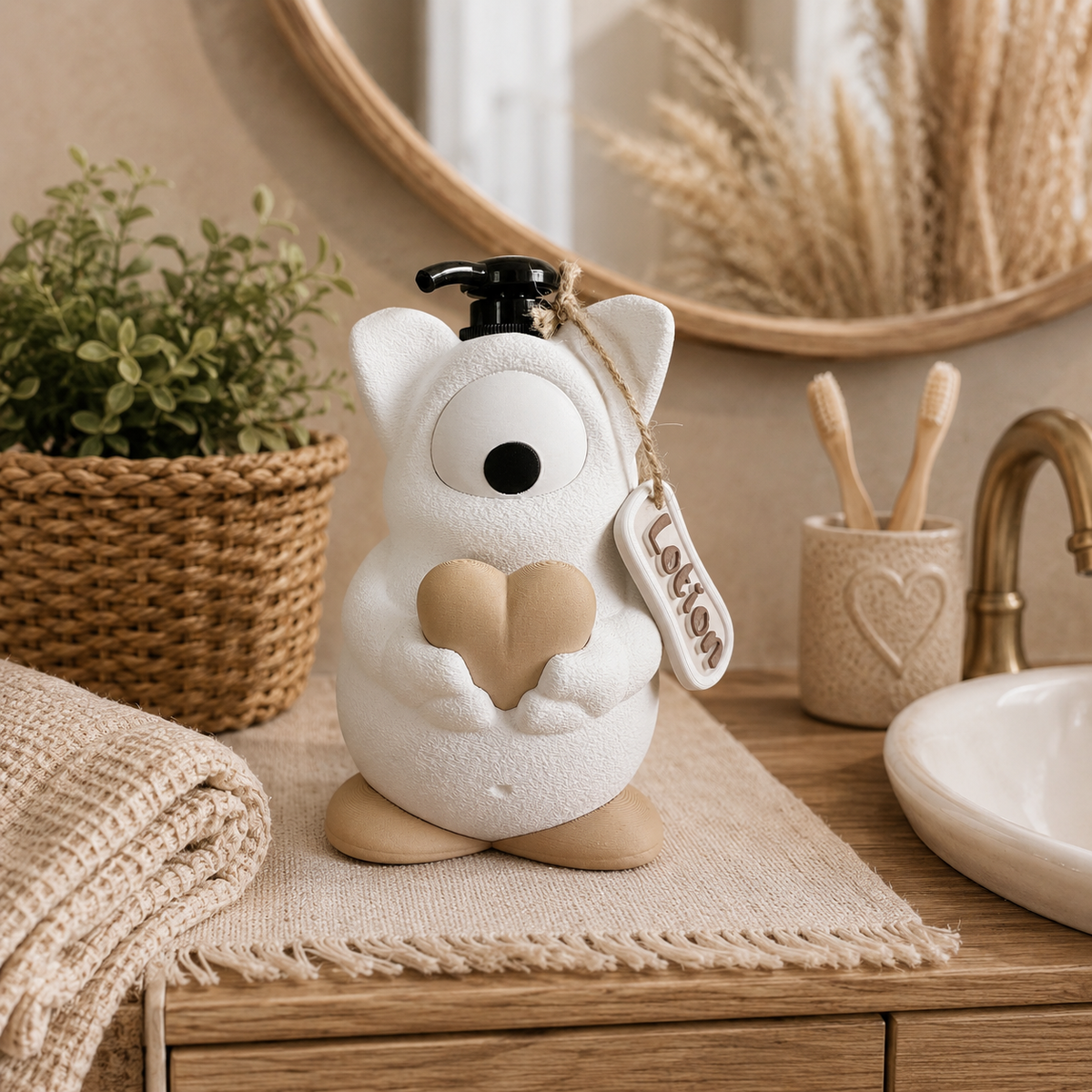 💕 MONSTELLA – das kleine Herzmonster  Zauberhafter Spender mit Wunschname | Mutmachmonster 3D-Druck Spender | Kinderbad, Bad & Küche