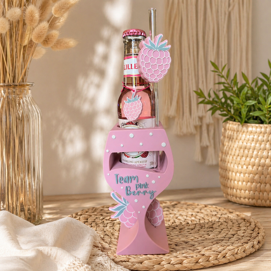 🍓Aperitif Flaschenhalter „Team Pink Berry“ – 3D Druck Set mit Zubehör