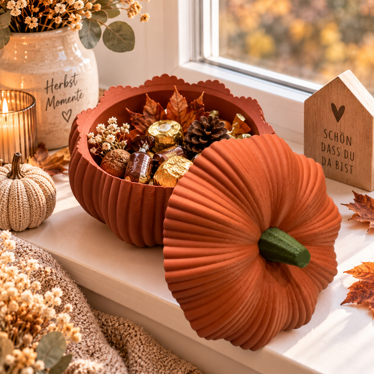 🎃 Kürbiszauber – Deko-Schale mit Deckel | Herbstdeko