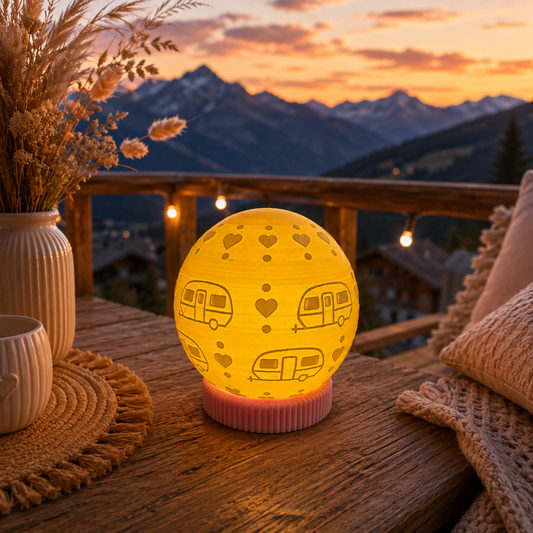 🏕️ Vintage Camper Kugelwindlicht mit Sockel – gemütliches Urlaubsfeeling für Zuhause & unterwegs 🤍