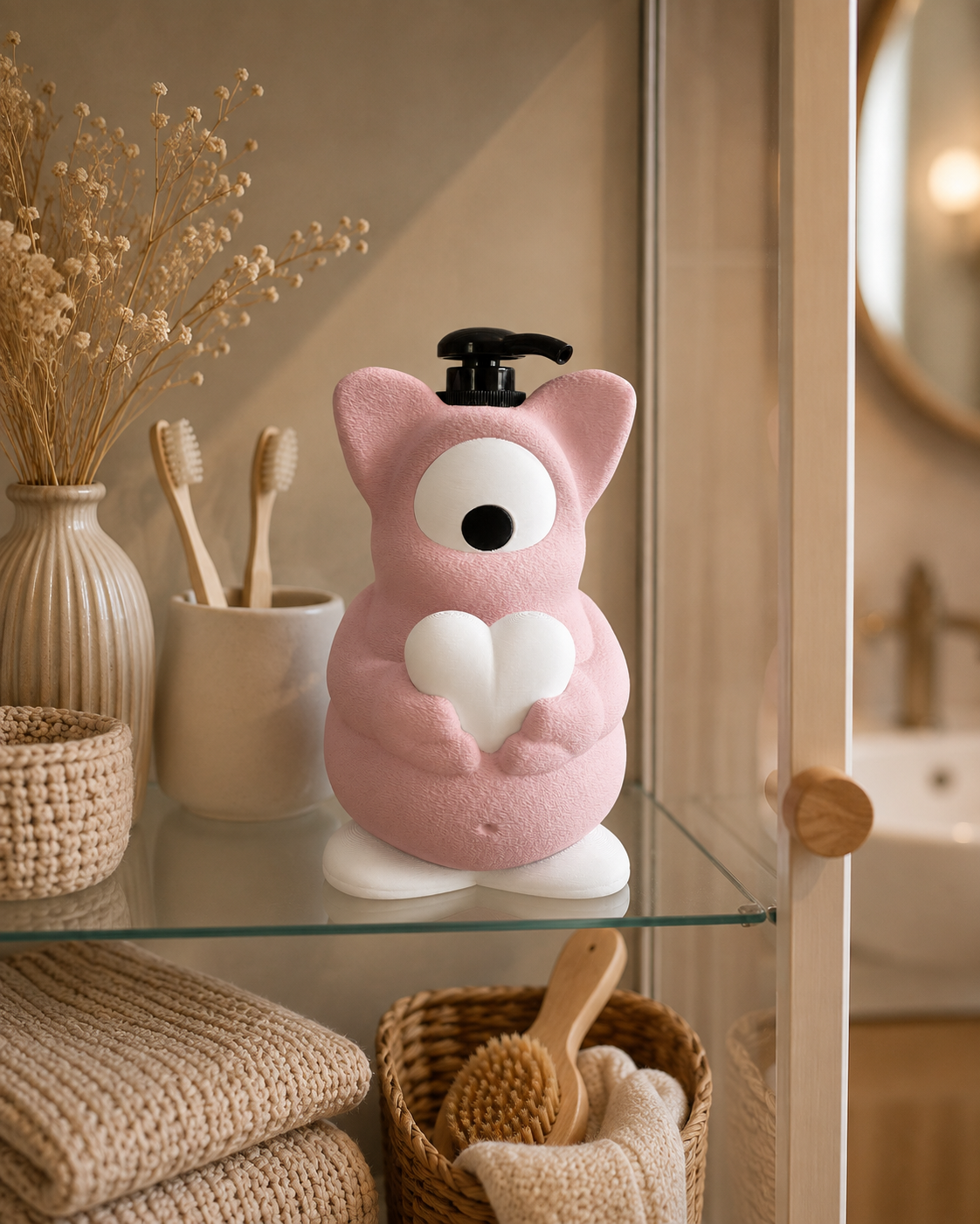 💕 MONSTELLA – das kleine Herzmonster  Zauberhafter Spender mit Wunschname | Mutmachmonster 3D-Druck Spender | Kinderbad, Bad & Küche
