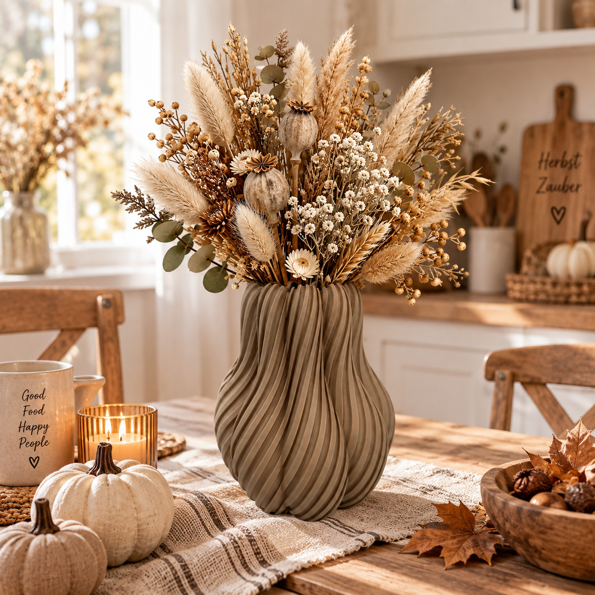 🌾 KAYA – Design-Vase im Kürbislook | Vase für Trockenblumen im Japandi-Stil