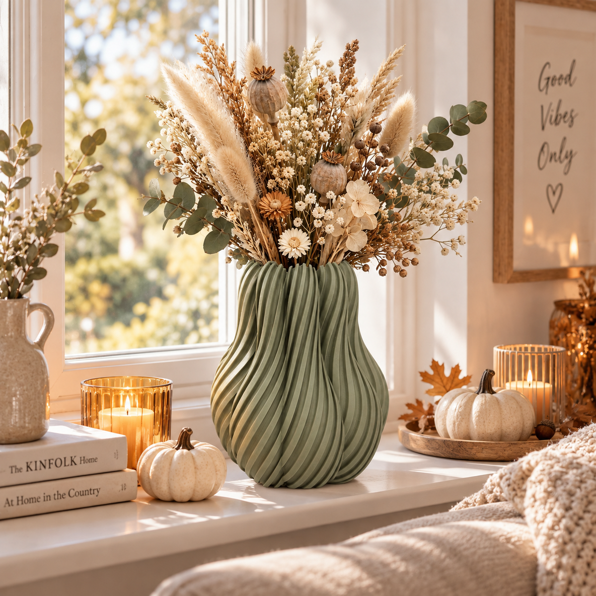 🌾 KAYA – Design-Vase im Kürbislook | Vase für Trockenblumen im Japandi-Stil