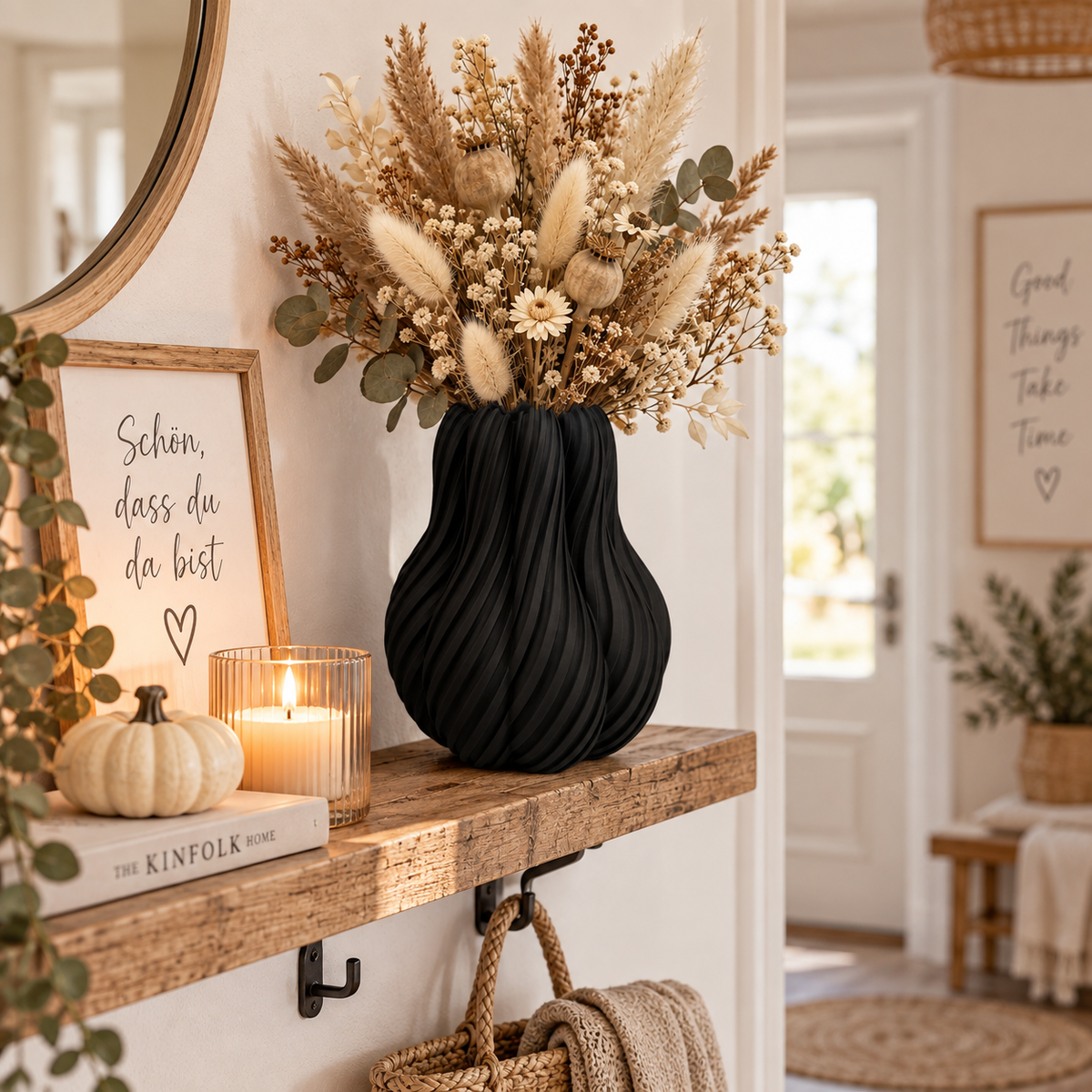 🌾 KAYA – Design-Vase im Kürbislook | Vase für Trockenblumen im Japandi-Stil