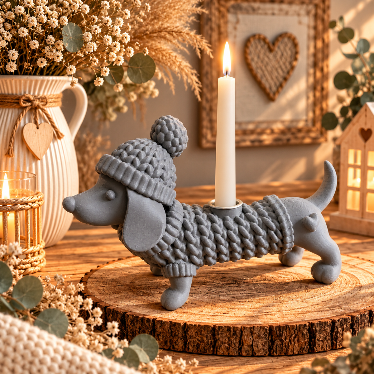 🐶🐈‍⬛ KUSCHELZEIT – Dackel & Katze als Kerzenhalter in Strickoptik | Dein tierisch süßer Lichtblick 🤎🕯️