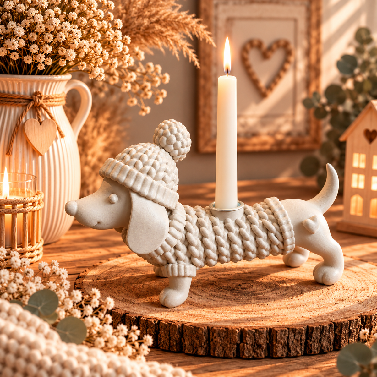 🐶🐈‍⬛ KUSCHELZEIT – Dackel & Katze als Kerzenhalter in Strickoptik | Dein tierisch süßer Lichtblick 🤎🕯️
