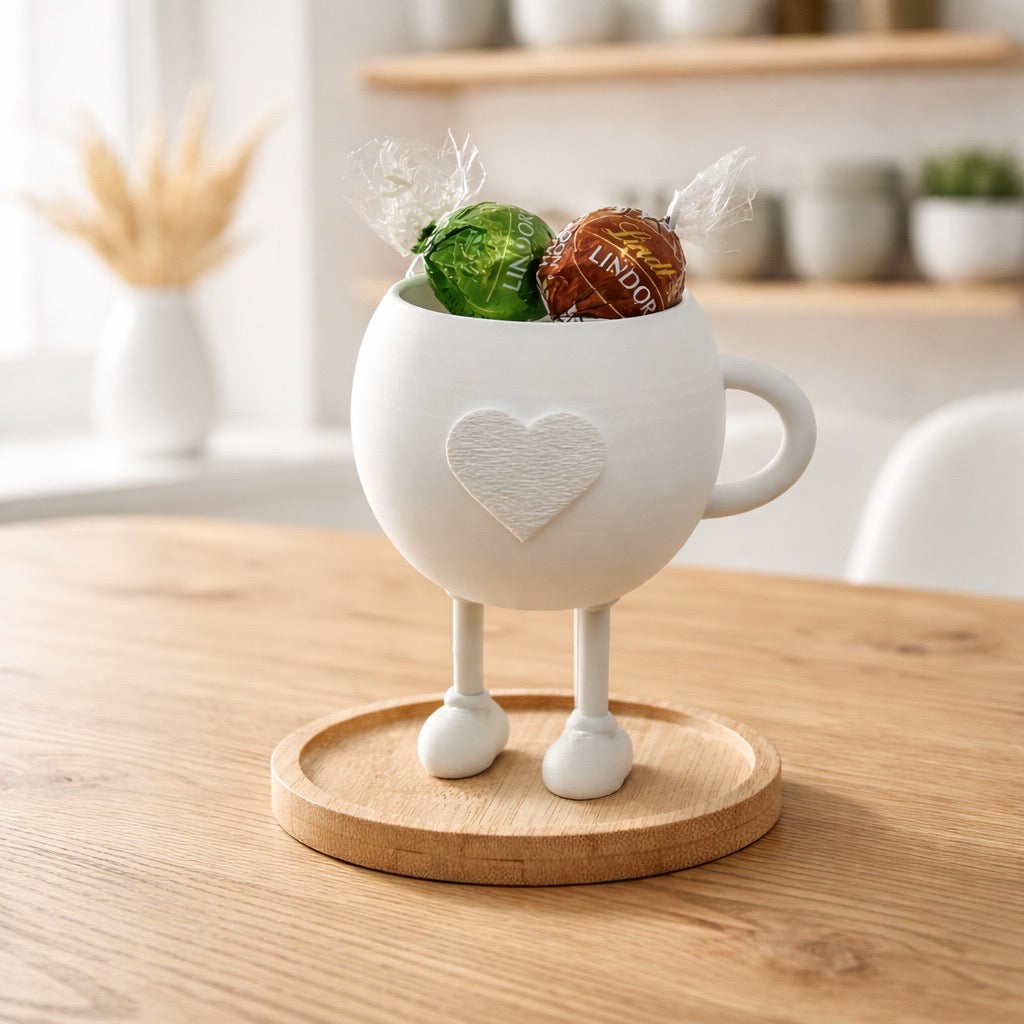 🤍 Gehende Herztasse auf Holzscheibe 🤍