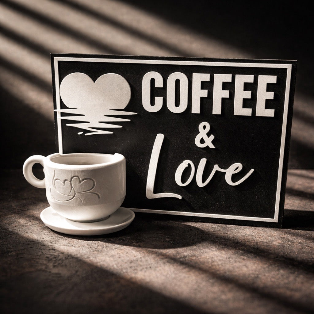 ☕️ Coffee & Love Schild – Moderne 3D Deko für Kaffee-Liebhaber