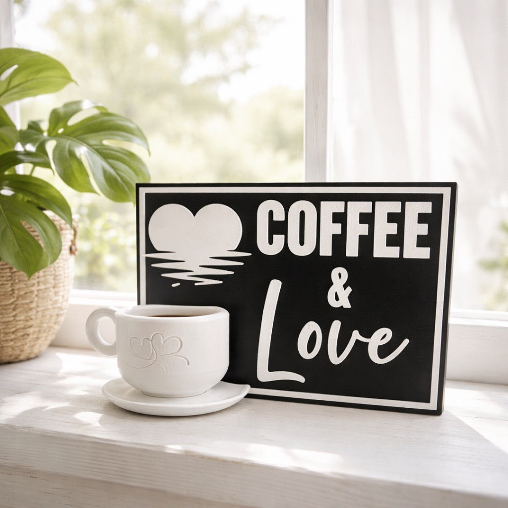 ☕️ Coffee & Love Schild – Moderne 3D Deko für Kaffee-Liebhaber