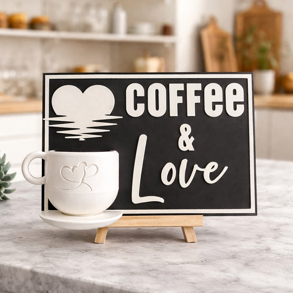 ☕️ Coffee & Love Schild – Moderne 3D Deko für Kaffee-Liebhaber