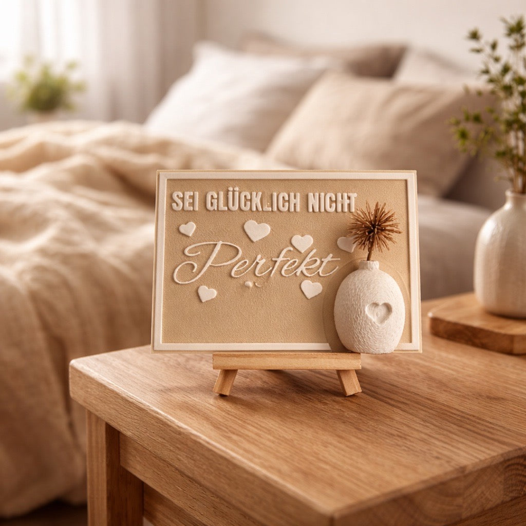 💛 3D Deko-Karte „Sei glücklich, nicht perfekt“