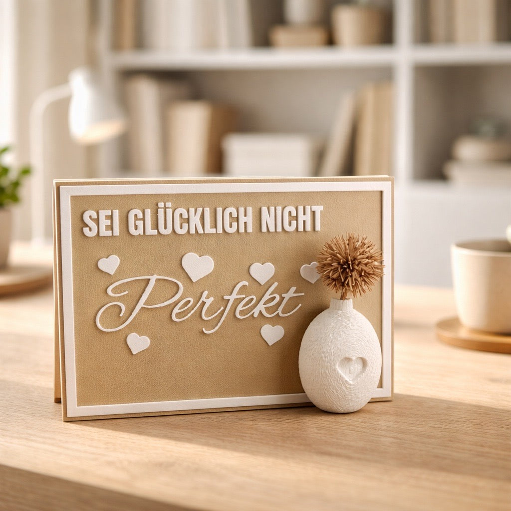 💛 3D Deko-Karte „Sei glücklich, nicht perfekt“