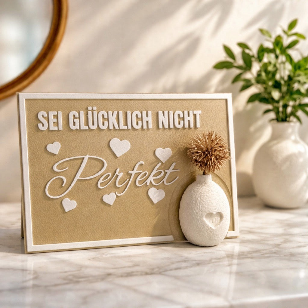 💛 3D Deko-Karte „Sei glücklich, nicht perfekt“
