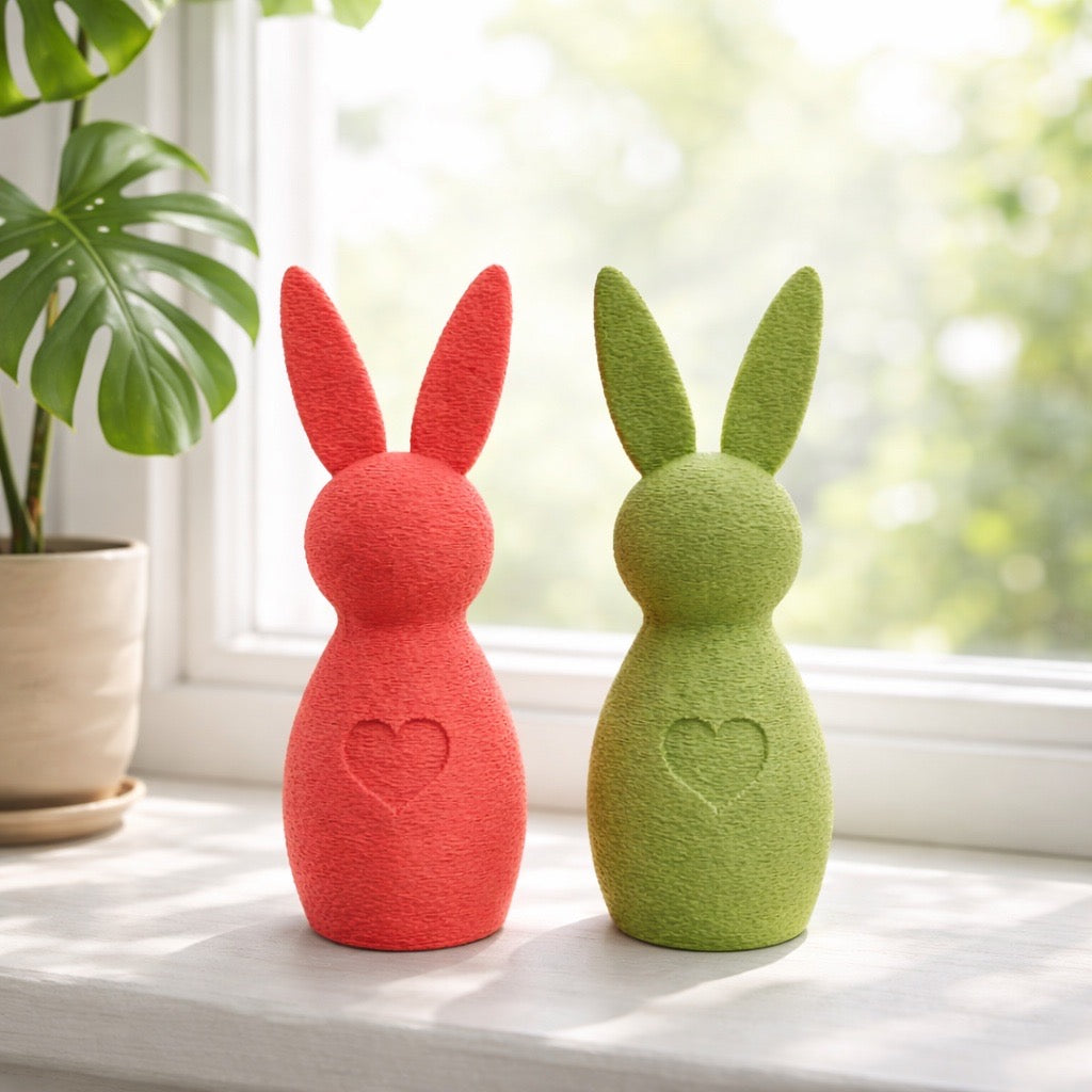 🐰 Moderne Osterhasendeko im „Fuzzy“ Look mit Herz 🐰