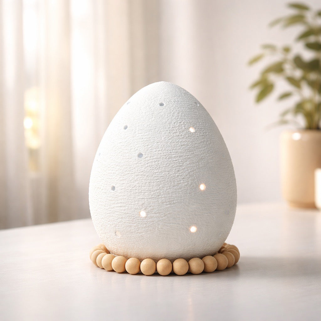 🥚Leuchtender Osterei LED-Teelichthalter mit Perlensockel