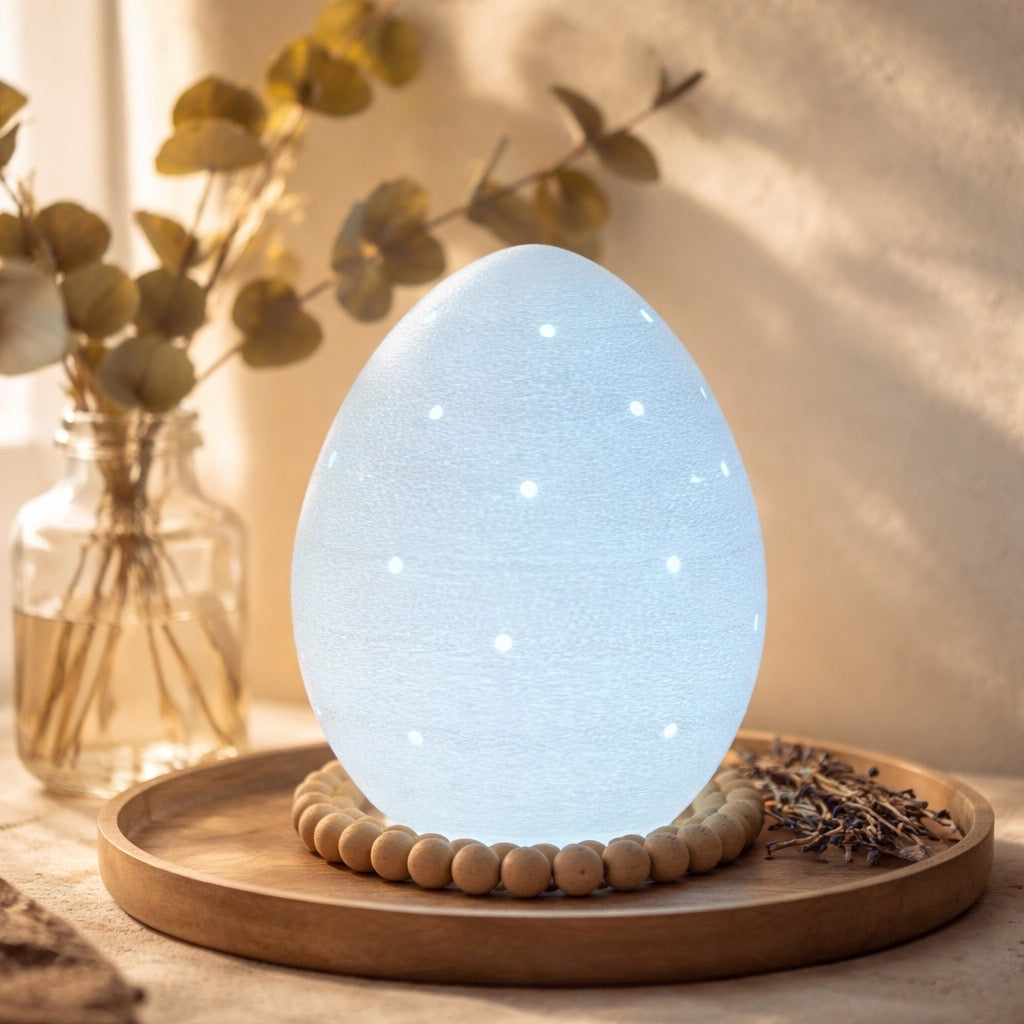 🥚Leuchtender Osterei LED-Teelichthalter mit Perlensockel