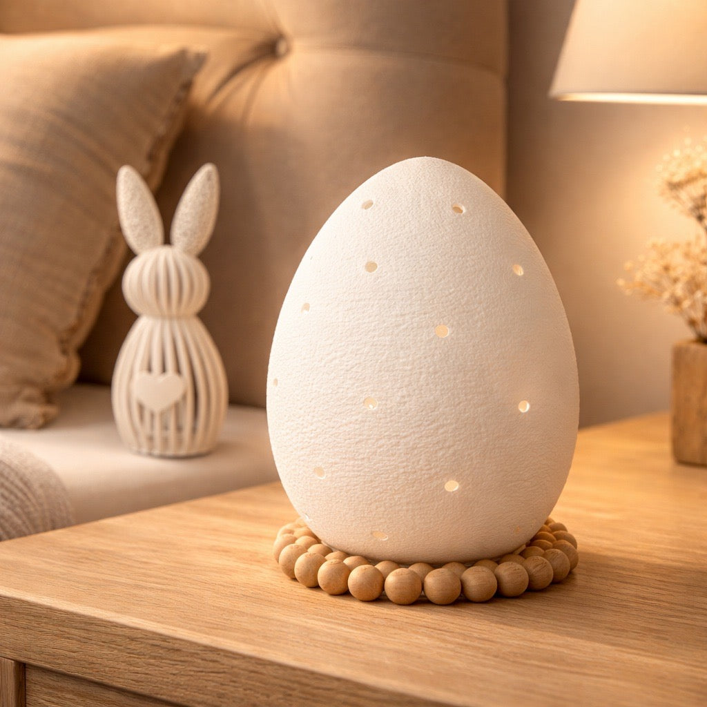 🥚Leuchtender Osterei LED-Teelichthalter mit Perlensockel