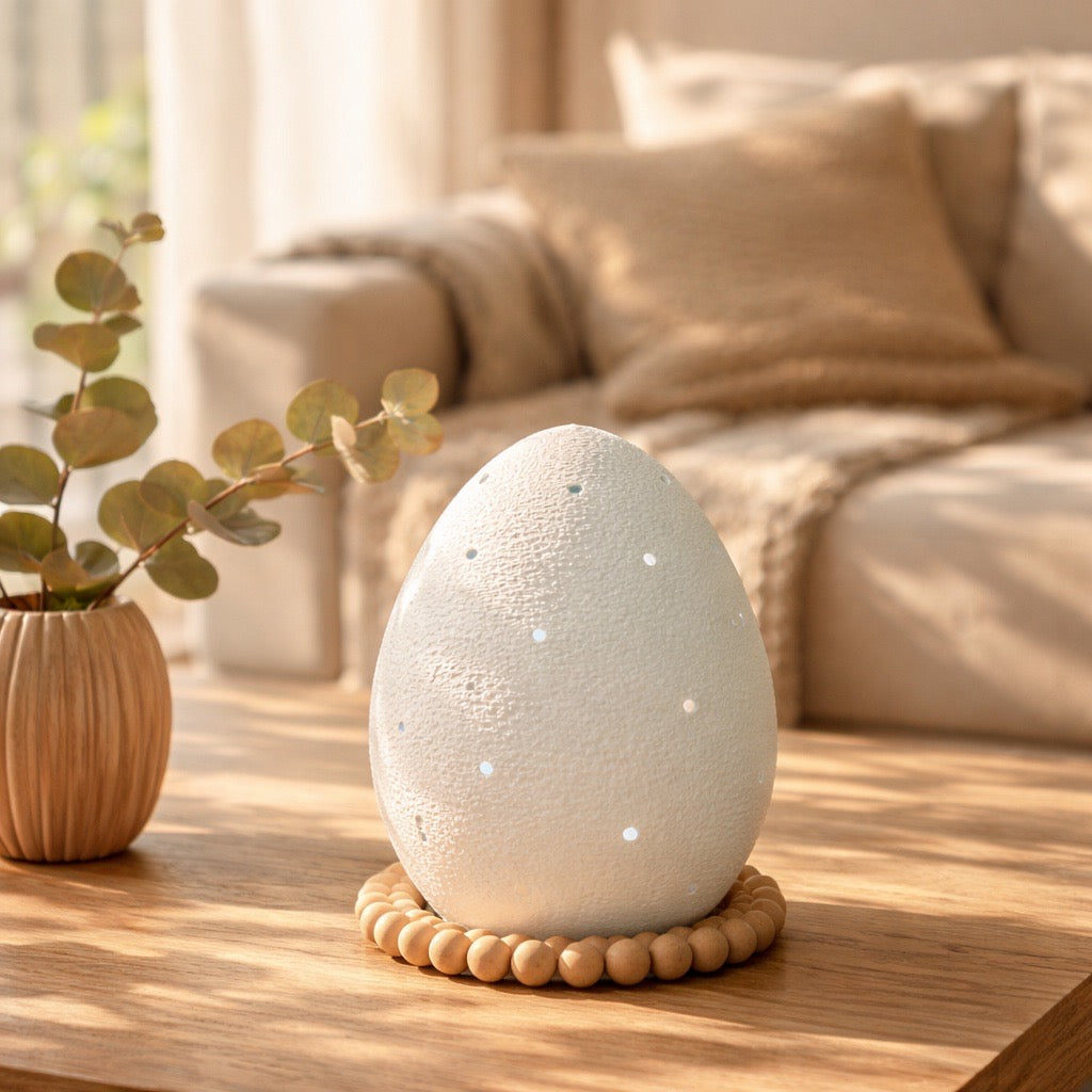 🥚Leuchtender Osterei LED-Teelichthalter mit Perlensockel