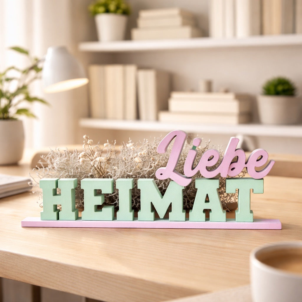 🤍 „Heimat Liebe“ Schriftzug – Dekoratives Statement
