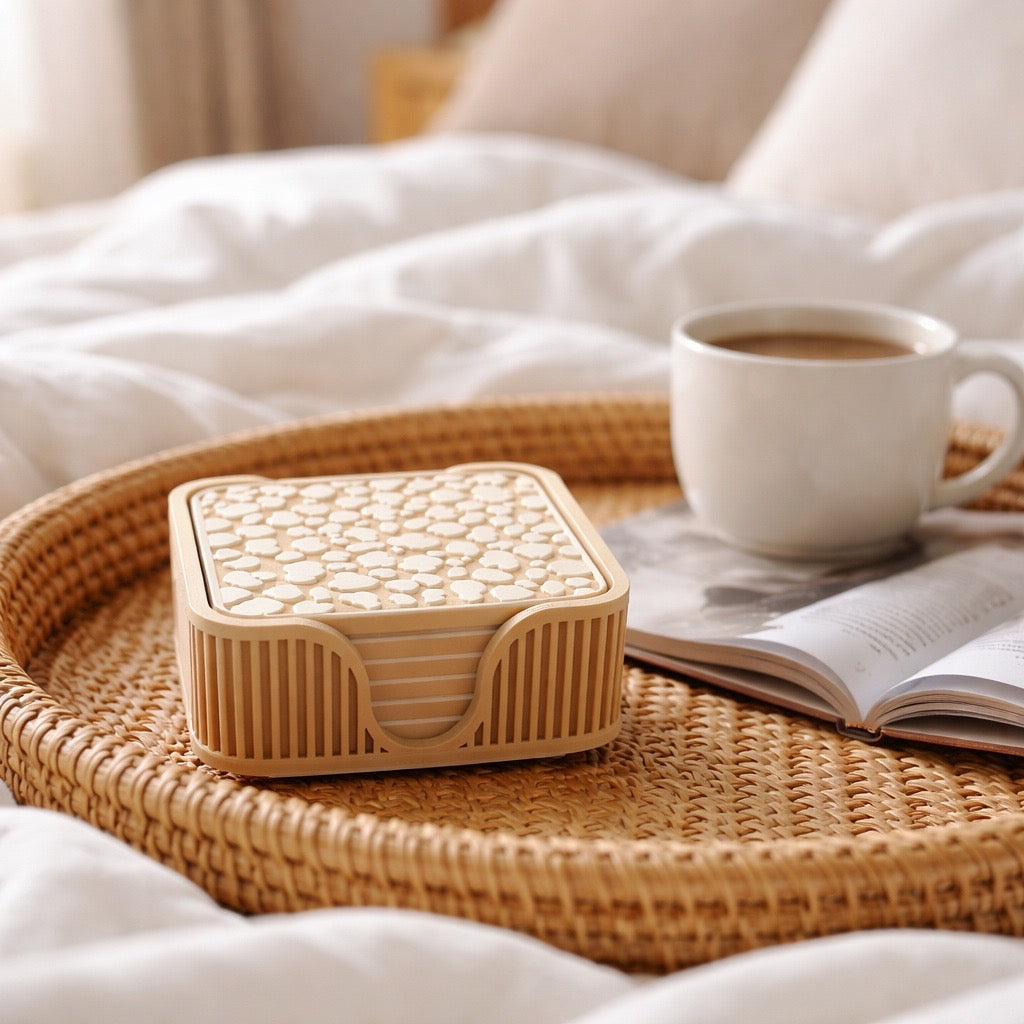 🐆 Leo Untersetzer Set mit Halter – Stilvolle BOHO Deko 🧡