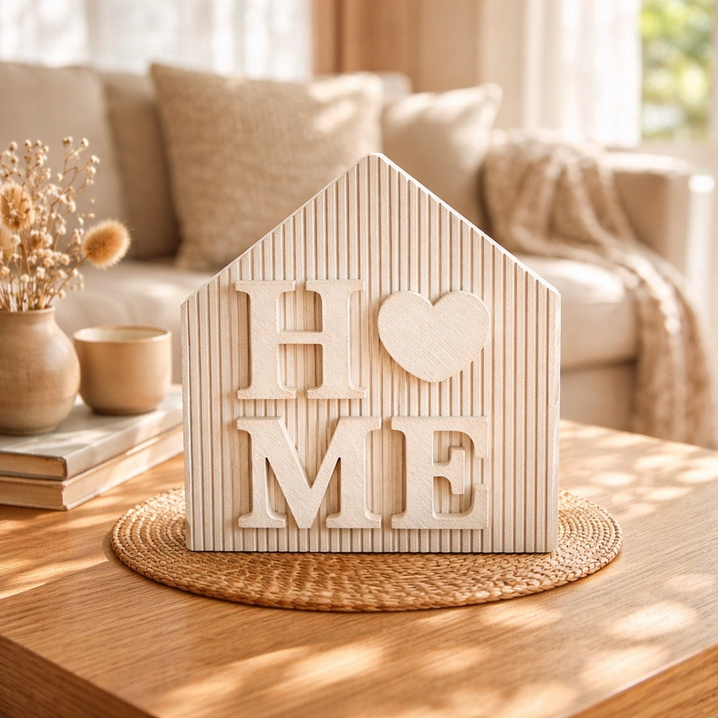 Boho „HOME“ Dekoschild mit Herz – stilvolle Wohn-Deko für dein Zuhause