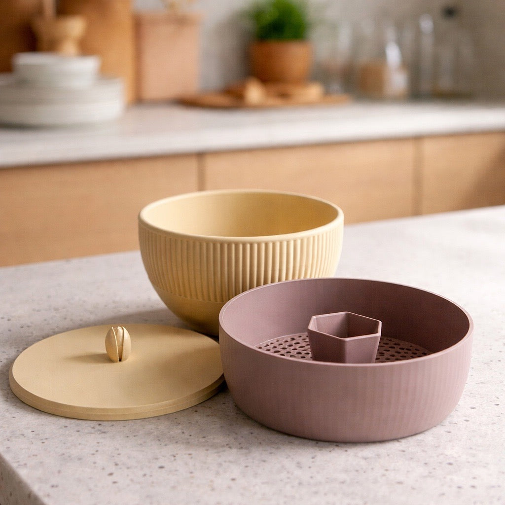 Nuss- & Pistazienschale mit integriertem Schalenfach (3-teilig) Stilvoll knuspern ohne Chaos